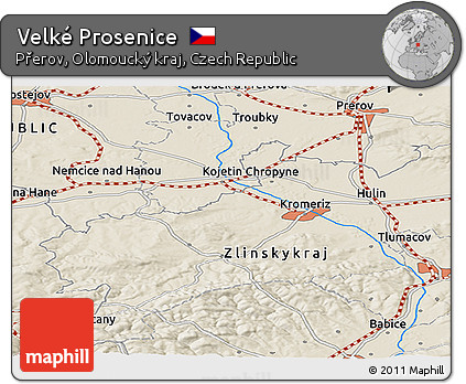 Shaded Relief Panoramic Map of Velké Prosenice