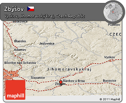 Shaded Relief Panoramic Map of Zbýšov