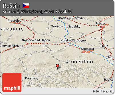 Shaded Relief Panoramic Map of Roštín