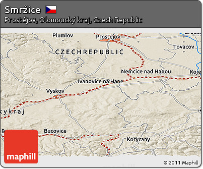 Shaded Relief Panoramic Map of Smržice