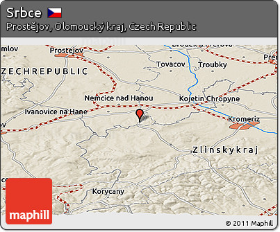 Shaded Relief Panoramic Map of Srbce