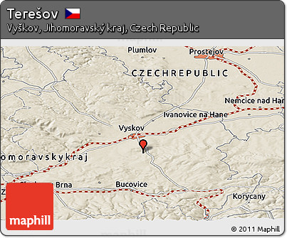 Shaded Relief Panoramic Map of Terešov