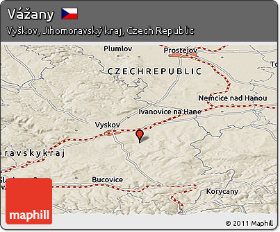 Shaded Relief Panoramic Map of Vážany