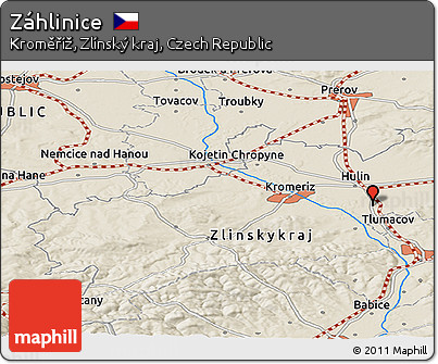Shaded Relief Panoramic Map of Záhlinice