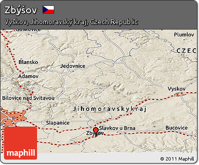 Shaded Relief Panoramic Map of Zbýšov