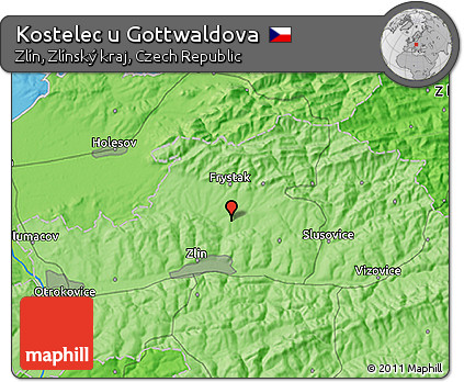 Political 3D Map of Kostelec U Gottwaldova