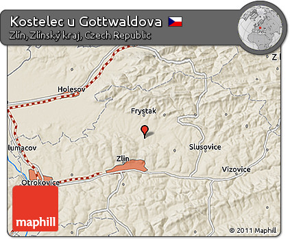 Shaded Relief 3D Map of Kostelec U Gottwaldova