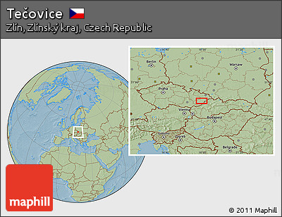 Savanna Style Location Map of Tečovice, hill shading