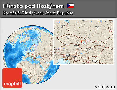 Shaded Relief Location Map of Hlinsko Pod Hostýnem