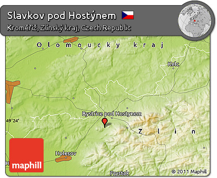 Physical Map of Slavkov Pod Hostýnem