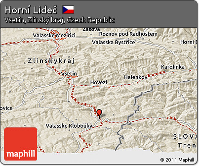 Shaded Relief Panoramic Map of Horní Lideč