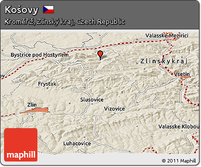 Shaded Relief Panoramic Map of Košovy