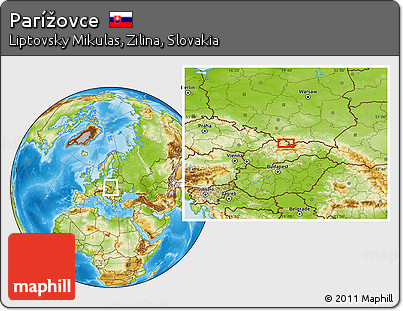 Physical Location Map of Parížovce