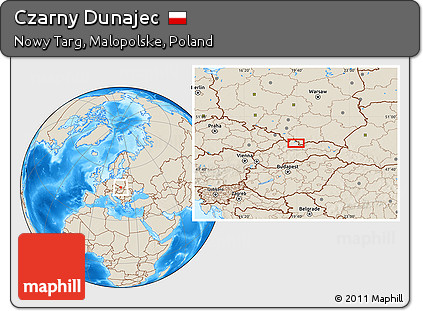 Shaded Relief Location Map of Czarny Dunajec