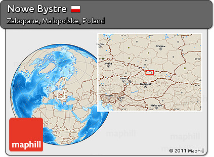 Shaded Relief Location Map of Nowe Bystre