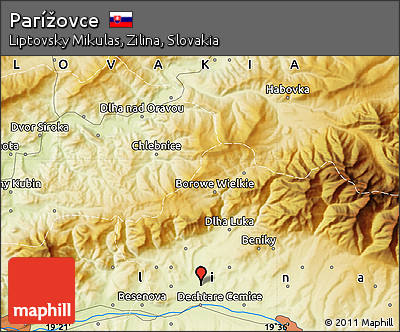 Physical Map of Parížovce