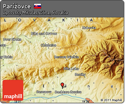 Physical Map of Parížovce
