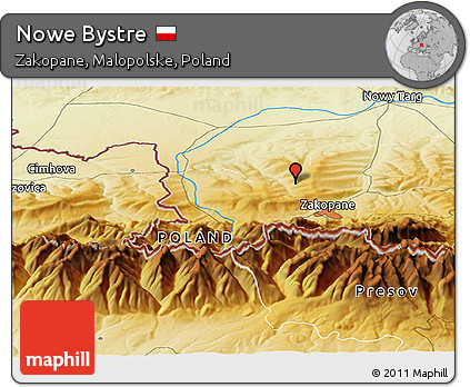 Physical Panoramic Map of Nowe Bystre