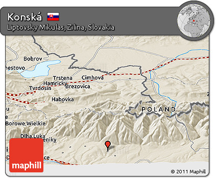 Shaded Relief Panoramic Map of Konská