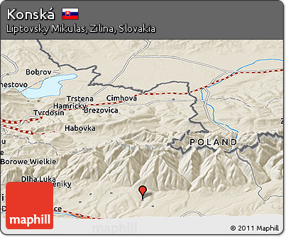 Shaded Relief Panoramic Map of Konská
