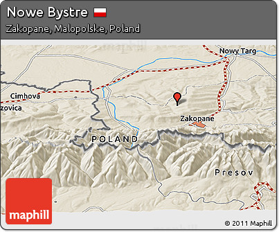 Shaded Relief Panoramic Map of Nowe Bystre