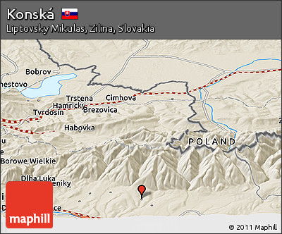 Shaded Relief Panoramic Map of Konská