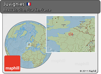 Savanna Style Location Map of Juvignies, hill shading