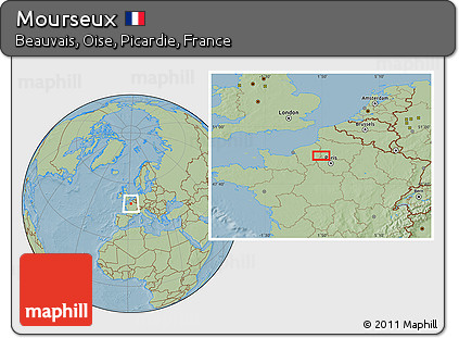 Savanna Style Location Map of Mourseux, hill shading