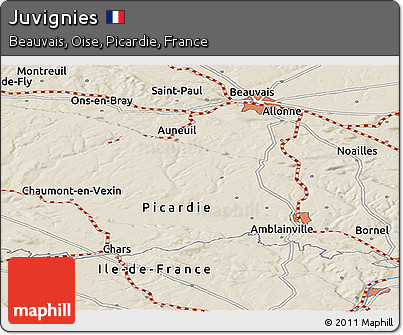 Shaded Relief Panoramic Map of Juvignies