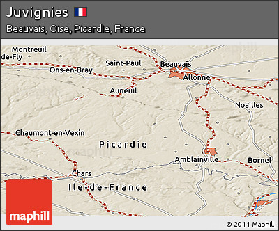 Shaded Relief Panoramic Map of Juvignies