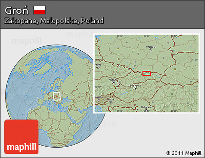 Savanna Style Location Map of Groń, hill shading