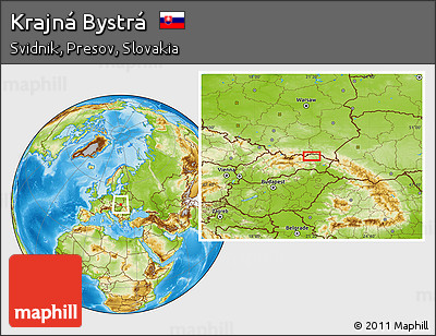 Physical Location Map of Krajná Bystrá