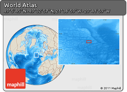 Shaded Relief Location Map of the Area around 49° 19' 21" N, 21° 10' 29" W