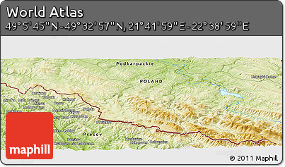 Physical Panoramic Map of the Area around 49° 19' 21" N, 22° 10' 29" E