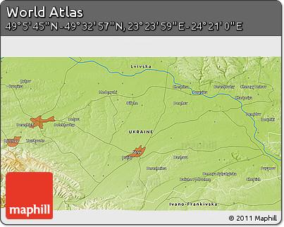 Physical 3D Map of the Area around 49° 19' 21" N, 23° 52' 30" E