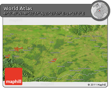Satellite 3D Map of the Area around 49° 19' 21" N, 23° 52' 30" E