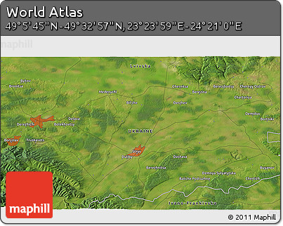 Satellite 3D Map of the Area around 49° 19' 21" N, 23° 52' 30" E