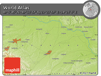 Physical Map of the Area around 49° 19' 21" N, 23° 52' 30" E