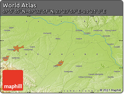 Physical Map of the Area around 49° 19' 21" N, 23° 52' 30" E