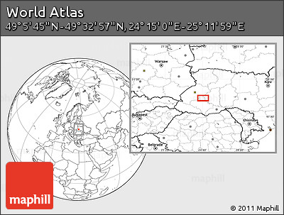 Blank Location Map of the Area around 49° 19' 21" N, 24° 43' 30" E