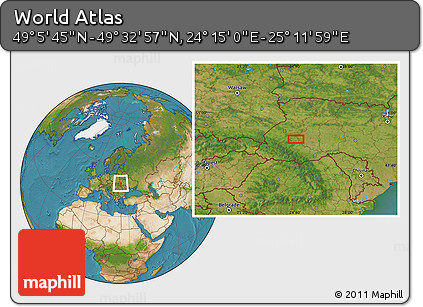 Satellite Location Map of the Area around 49° 19' 21" N, 24° 43' 30" E