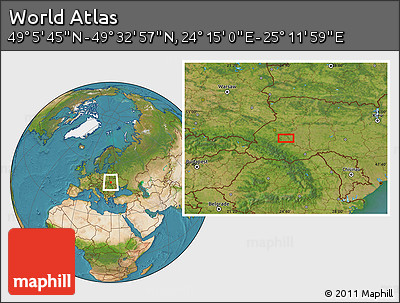 Satellite Location Map of the Area around 49° 19' 21" N, 24° 43' 30" E
