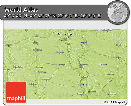 Physical 3D Map of the Area around 49° 19' 21" N, 25° 34' 30" E