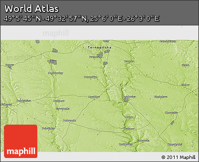 Physical 3D Map of the Area around 49° 19' 21" N, 25° 34' 30" E