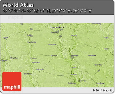 Physical 3D Map of the Area around 49° 19' 21" N, 25° 34' 30" E