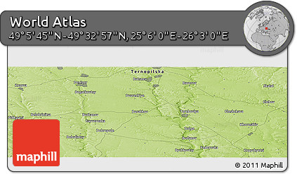 Physical Panoramic Map of the Area around 49° 19' 21" N, 25° 34' 30" E