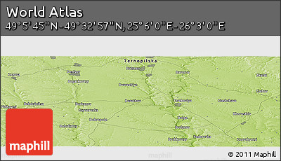 Physical Panoramic Map of the Area around 49° 19' 21" N, 25° 34' 30" E