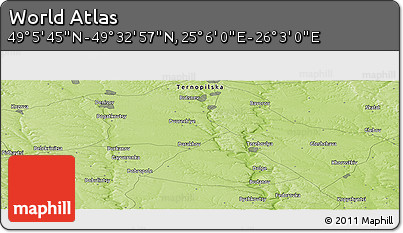 Physical Panoramic Map of the Area around 49° 19' 21" N, 25° 34' 30" E