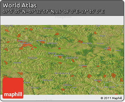 Satellite 3D Map of the Area around 49° 19' 21" N, 27° 16' 29" E