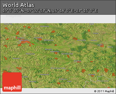 Satellite 3D Map of the Area around 49° 19' 21" N, 27° 16' 29" E